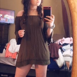 Olive Green Off The Shoulder Dress